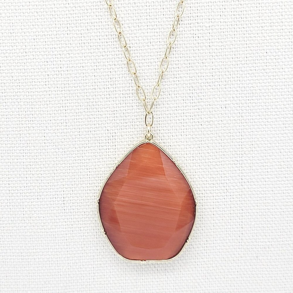 14th & Union Brownish Orange Glass Moonglow Pendant Necklace 30" Gold Tone NEW